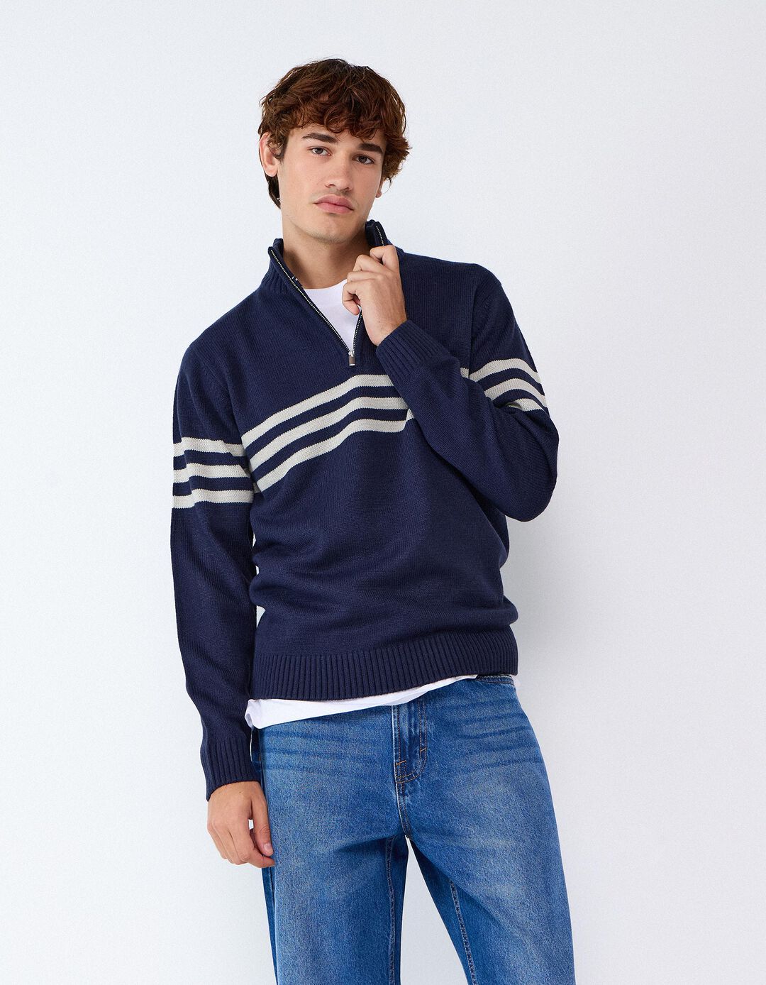 Sweater De Gola Alta, Homem, Azul Escuro