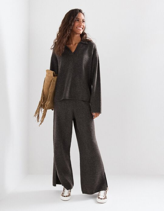 Comprar Online Calças de Malha com Lã, Mulher, Castanho Escuro