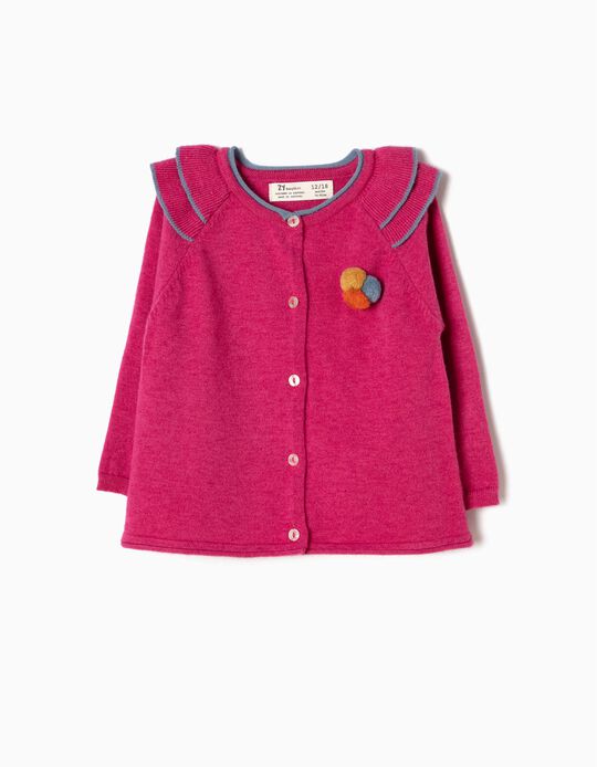 Casaco de Malha Rosa com Pompons