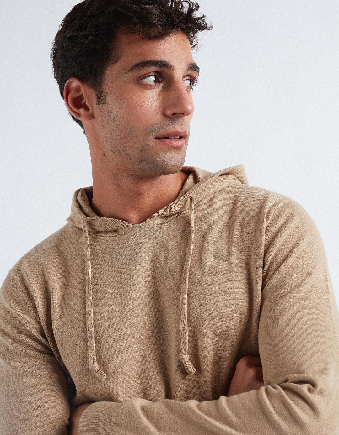Knitted Hooded Sweatshirt, Men, Beige
