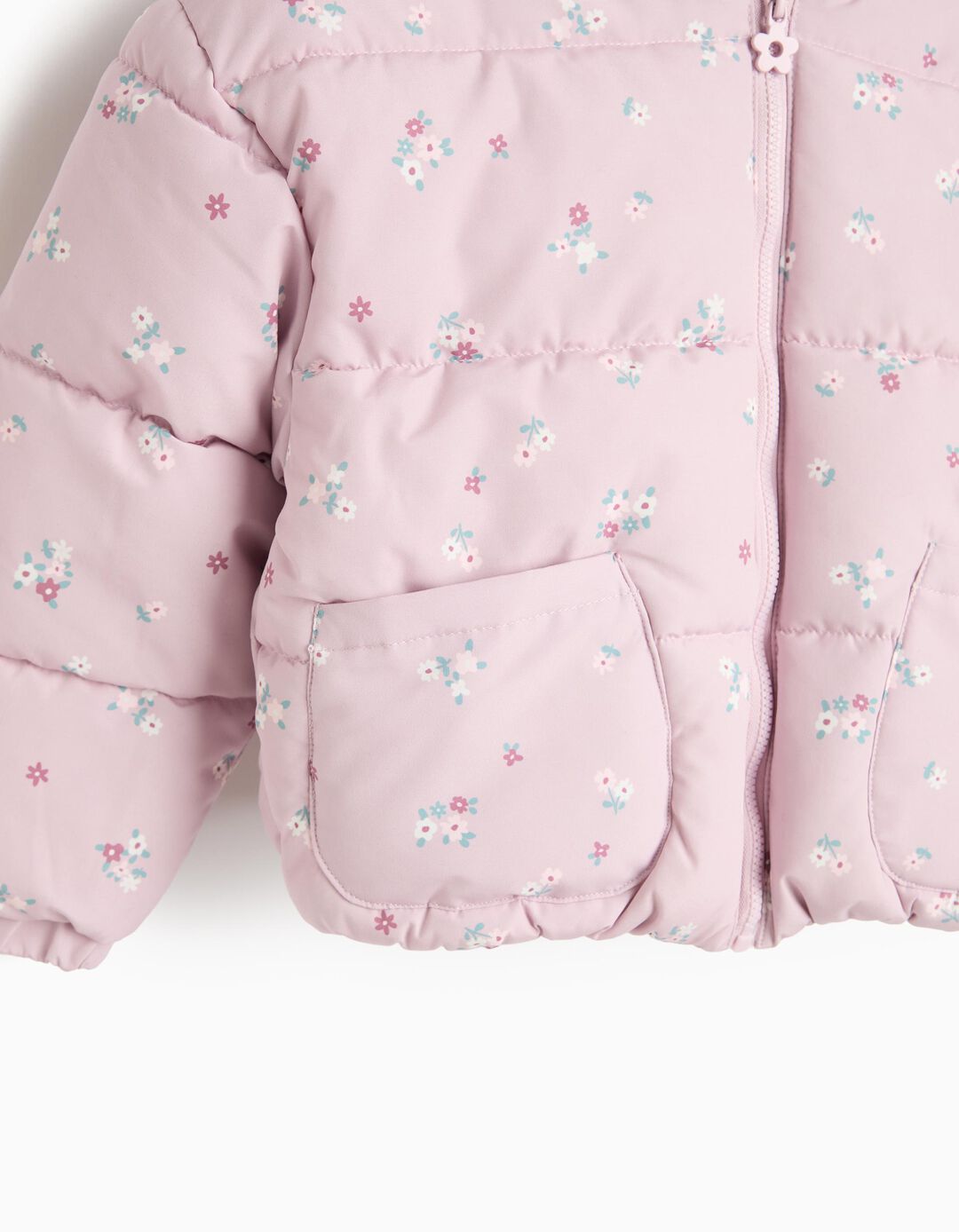 Casaco Acolchoado &Agrave;s Flores, Menina, Rosa Claro