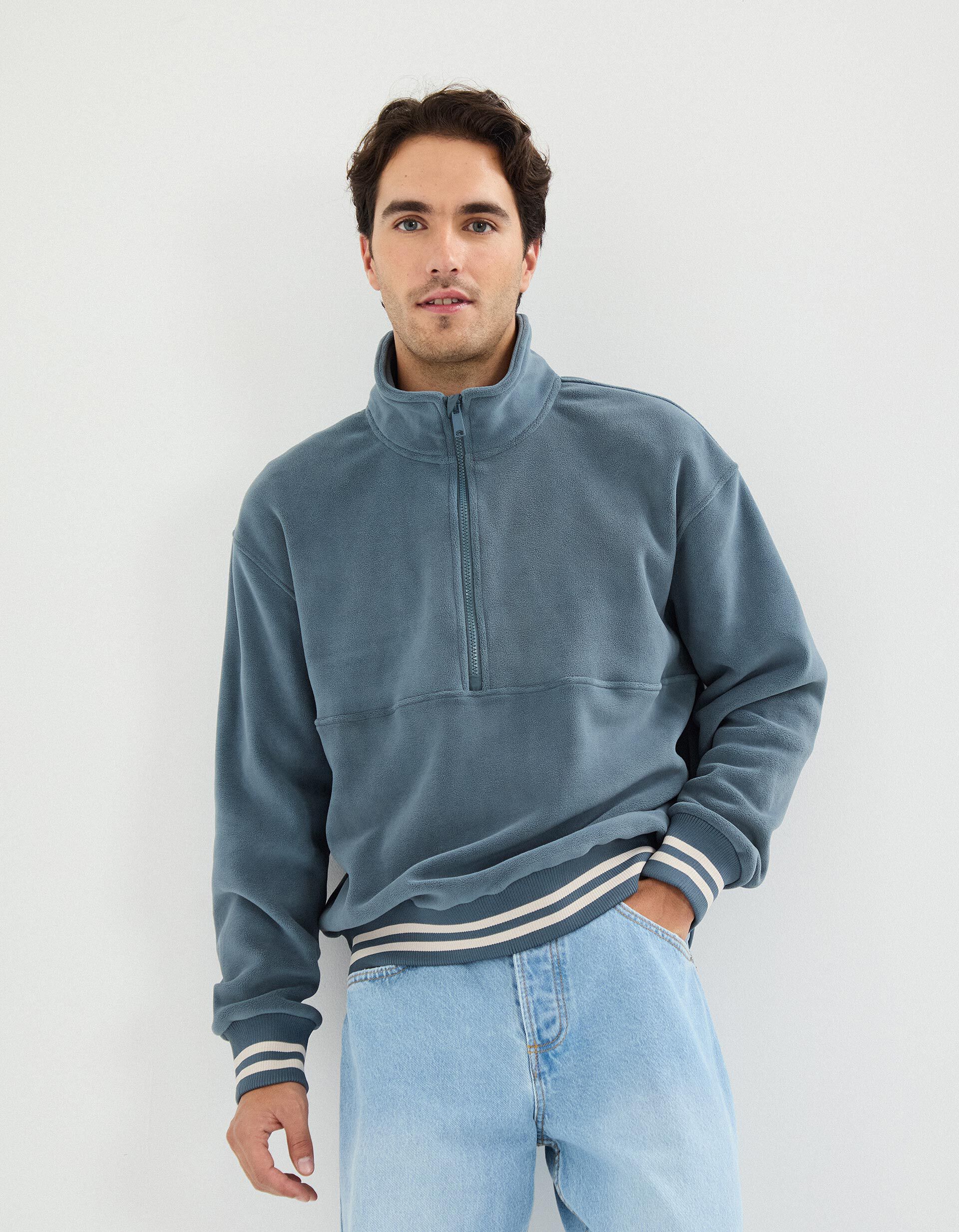 Comprar Online Camisola Polar com Fecho, Homem, Azul Forte