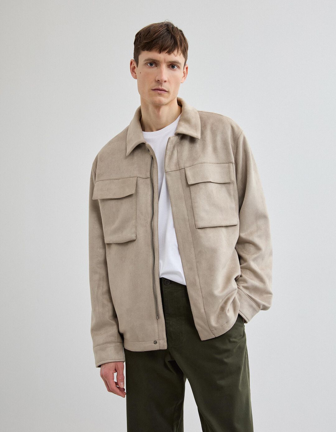 Sobrecamisa Efeito Camur&ccedil;a, Homem, Bege