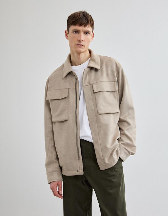 Comprar Online Sobrecamisa Efeito Camur&ccedil;a, Homem, Bege