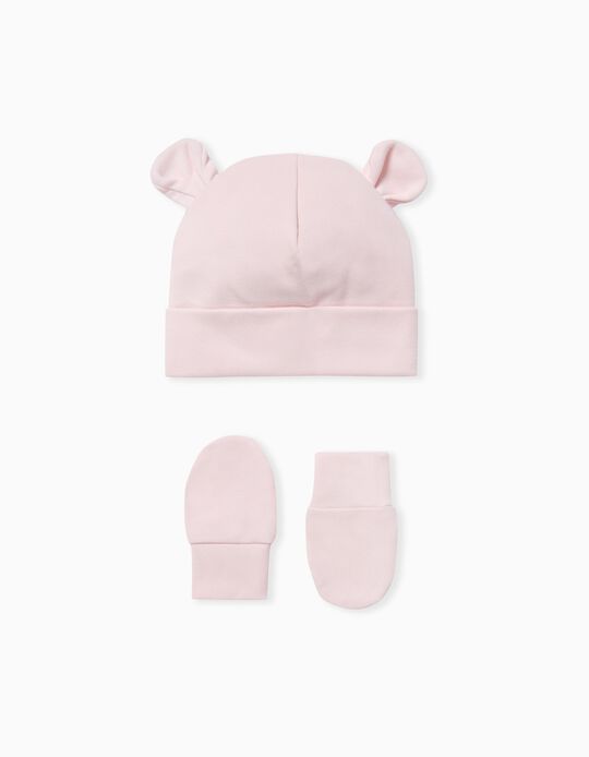Beanie and Mittens for Newborn Babies, Pink