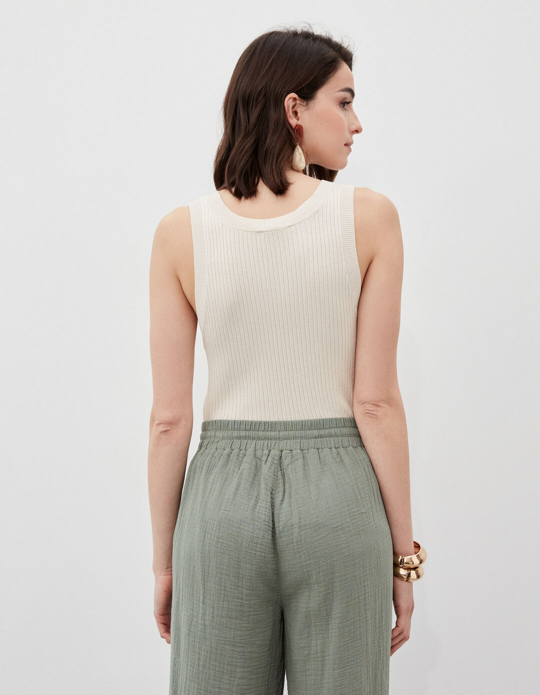 Ribbed Top, Women, Light Beige