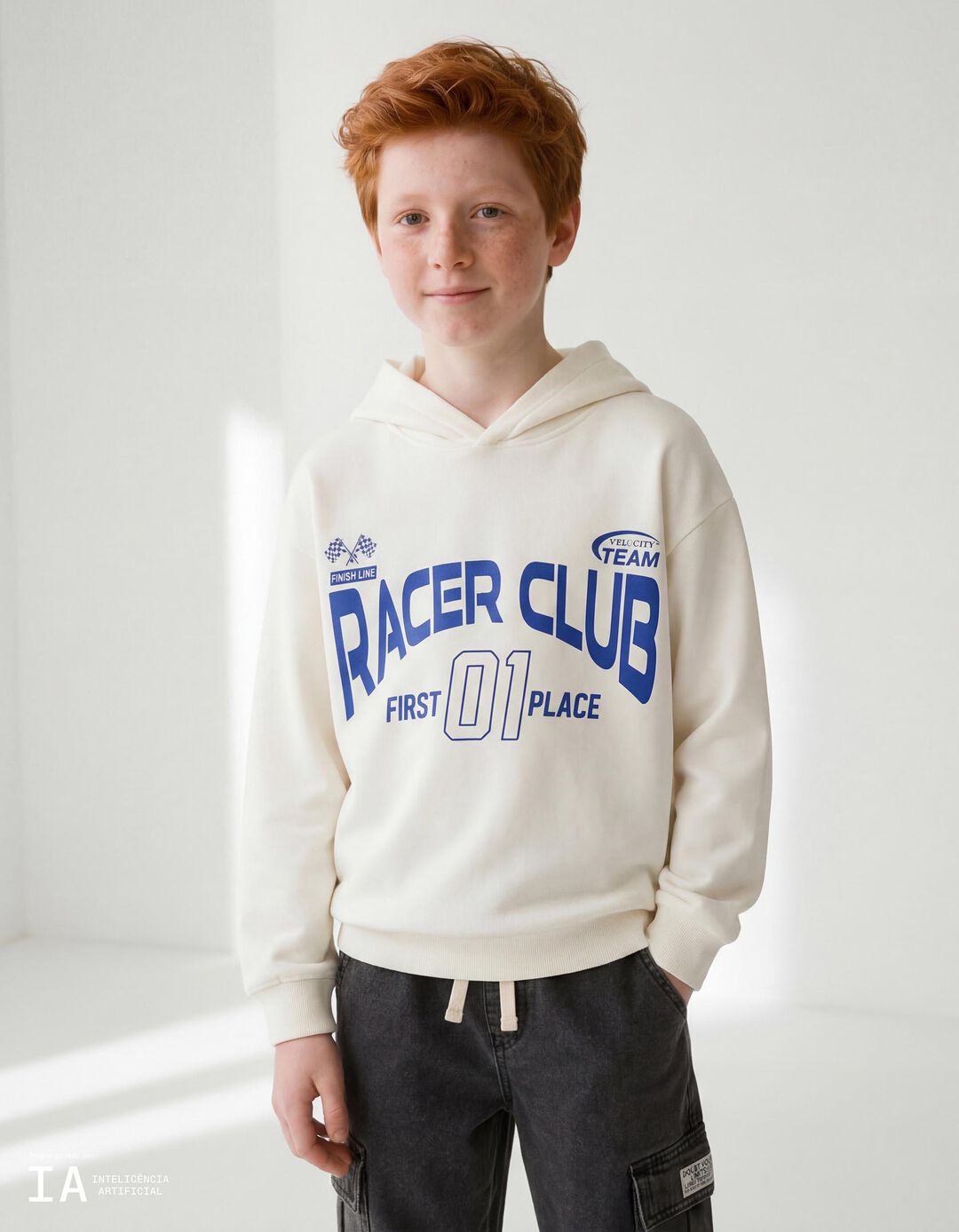 Sweatshirt de Felpa Capuz, Menino, Branco