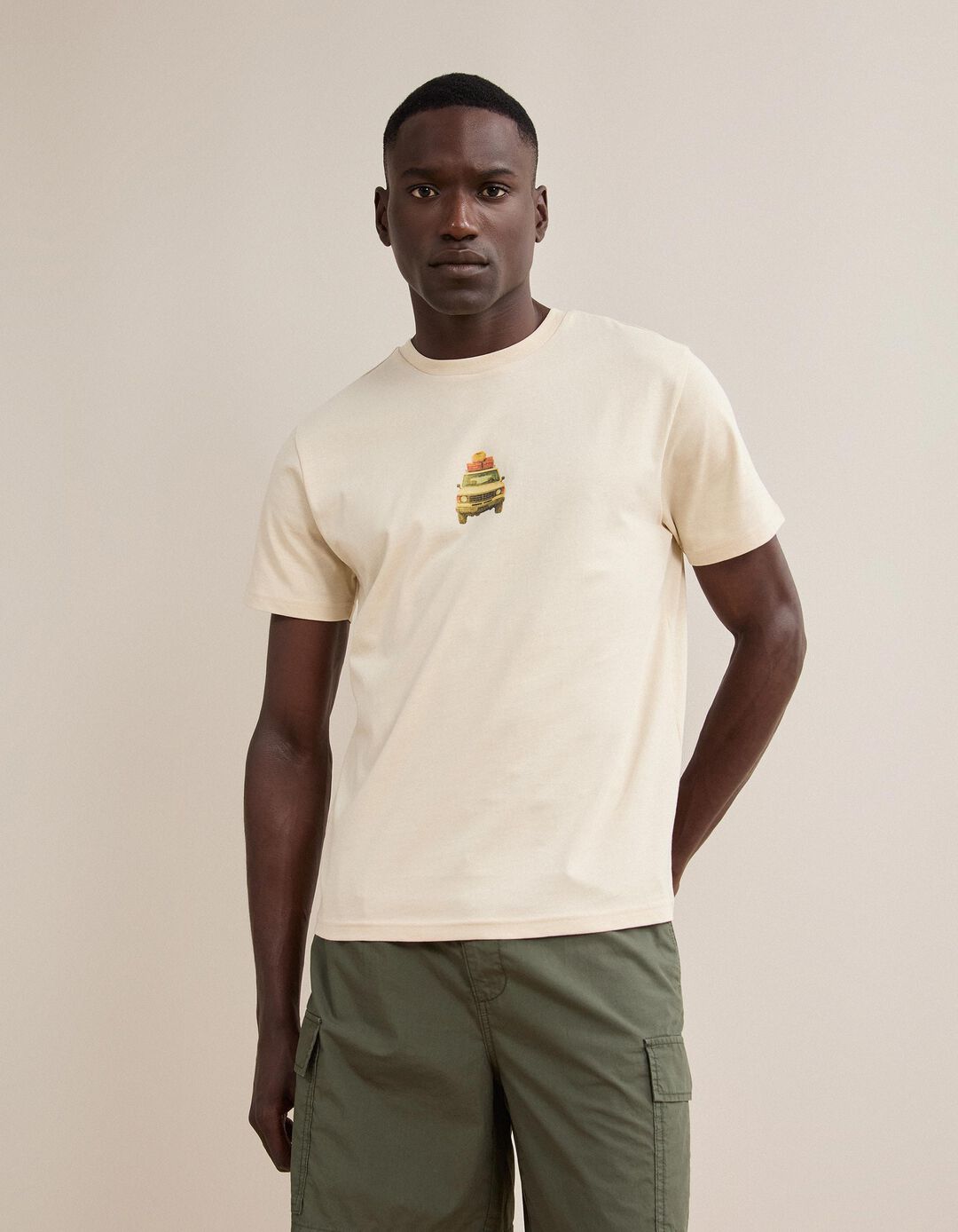 T-shirt Jersey Estampada, Homem, Bege Claro