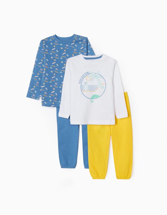 2 Pyjamas for Baby Boys 'Summer Time', Yellow/Blue/White