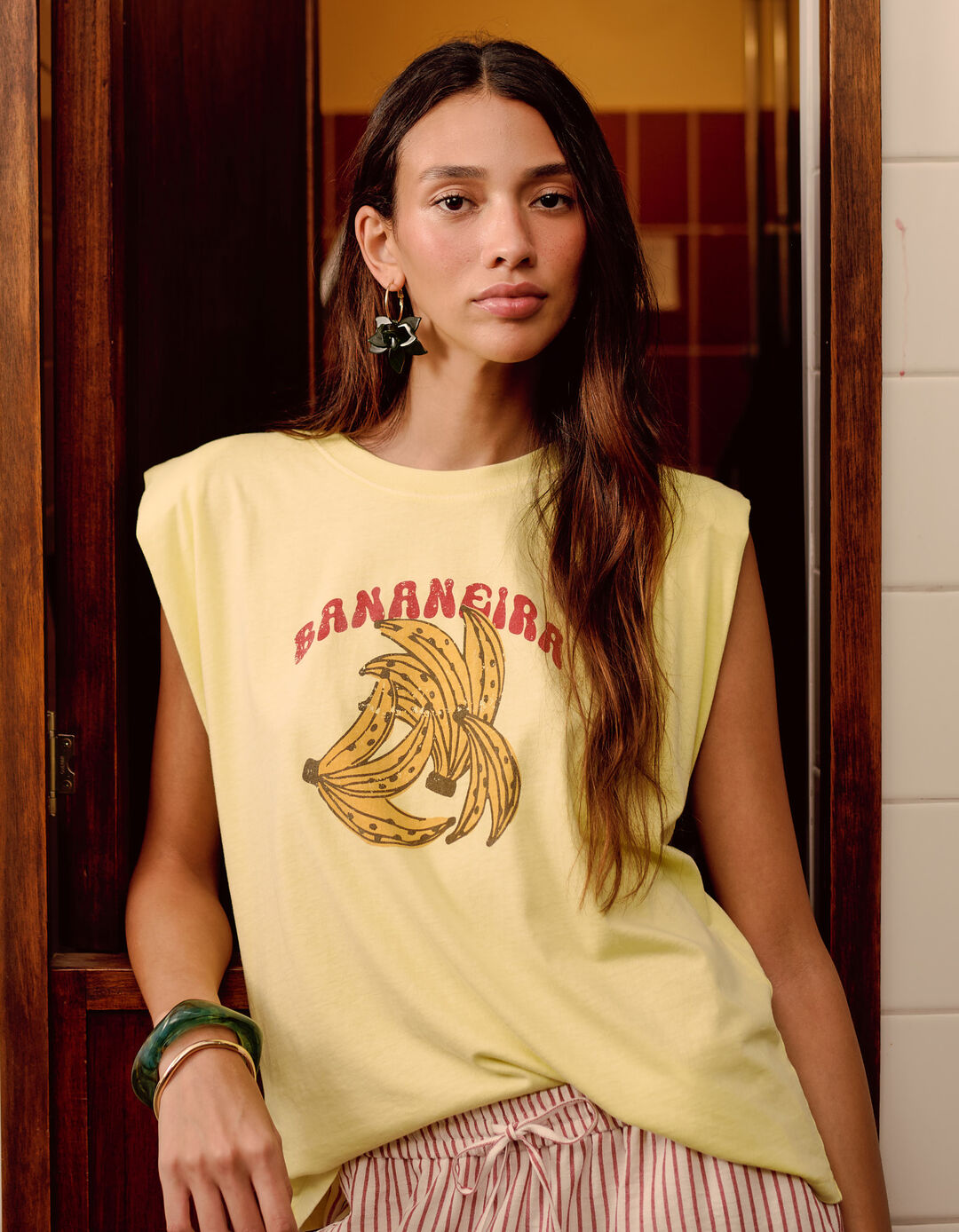T-shirt Estampada, Mulher, Amarelo Claro