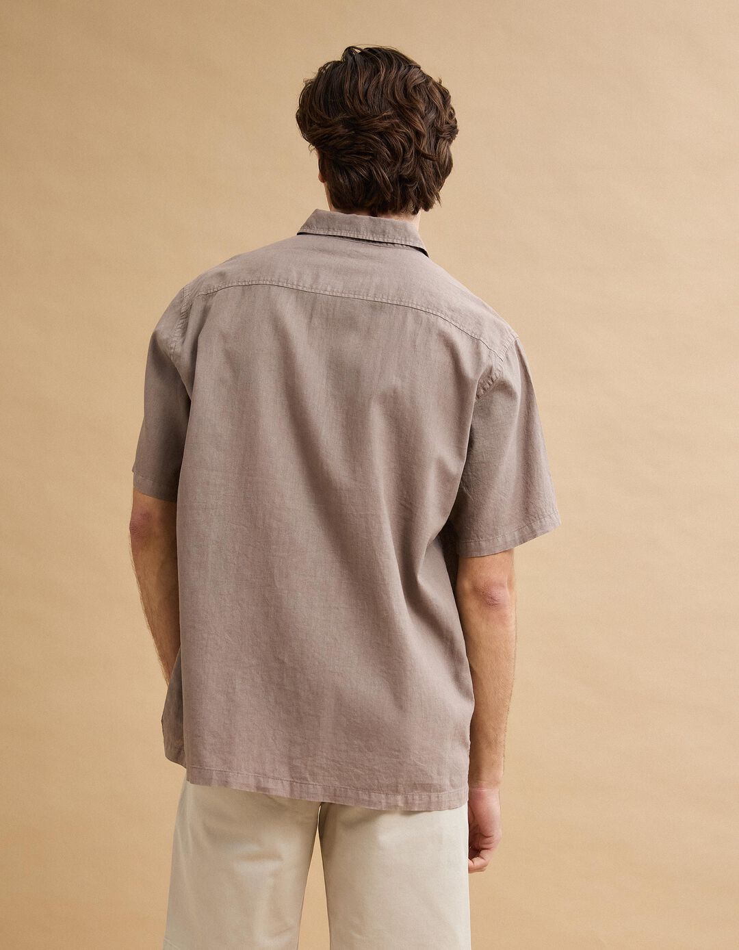 Camisa com Linho, Homem, Castanho Claro