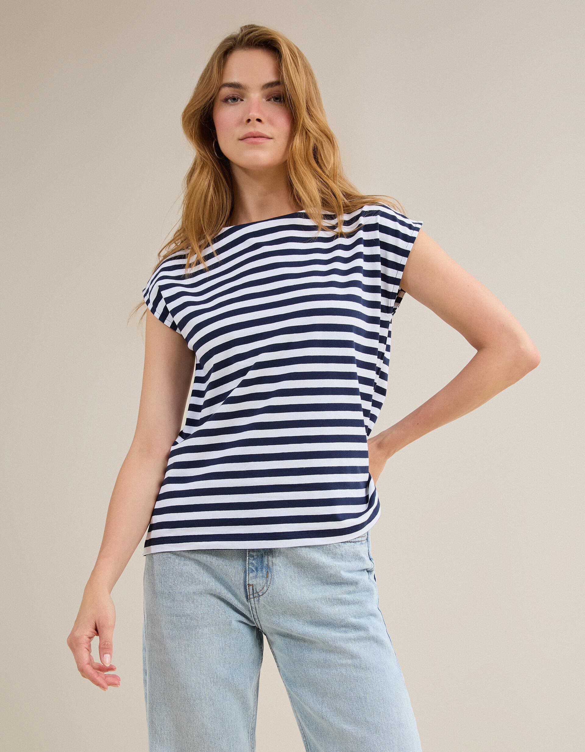 Comprar Online T-shirt Riscas, Mulher, Azul Escuro