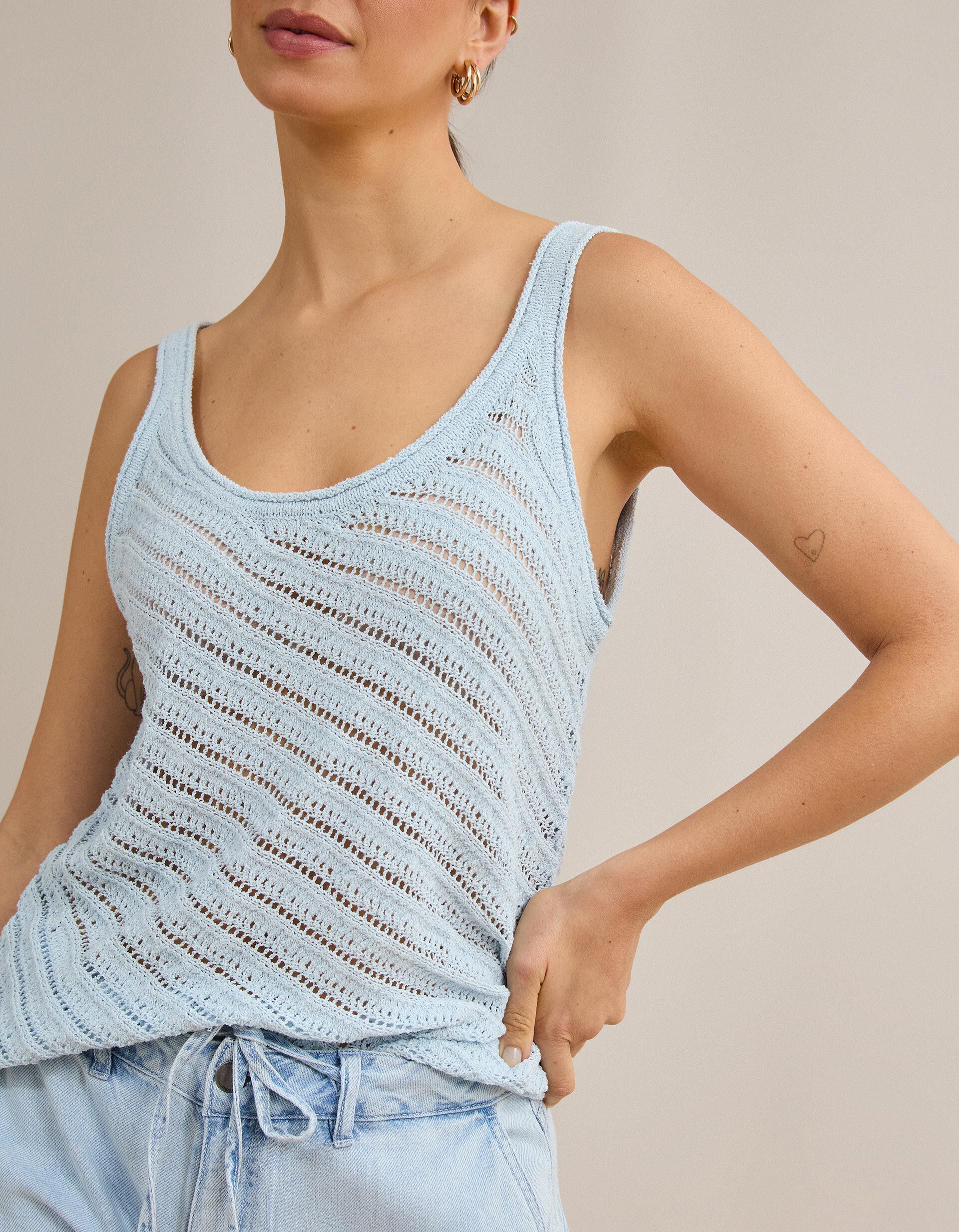 Comprar Online Top Tricotado, Mulher, Azul Claro