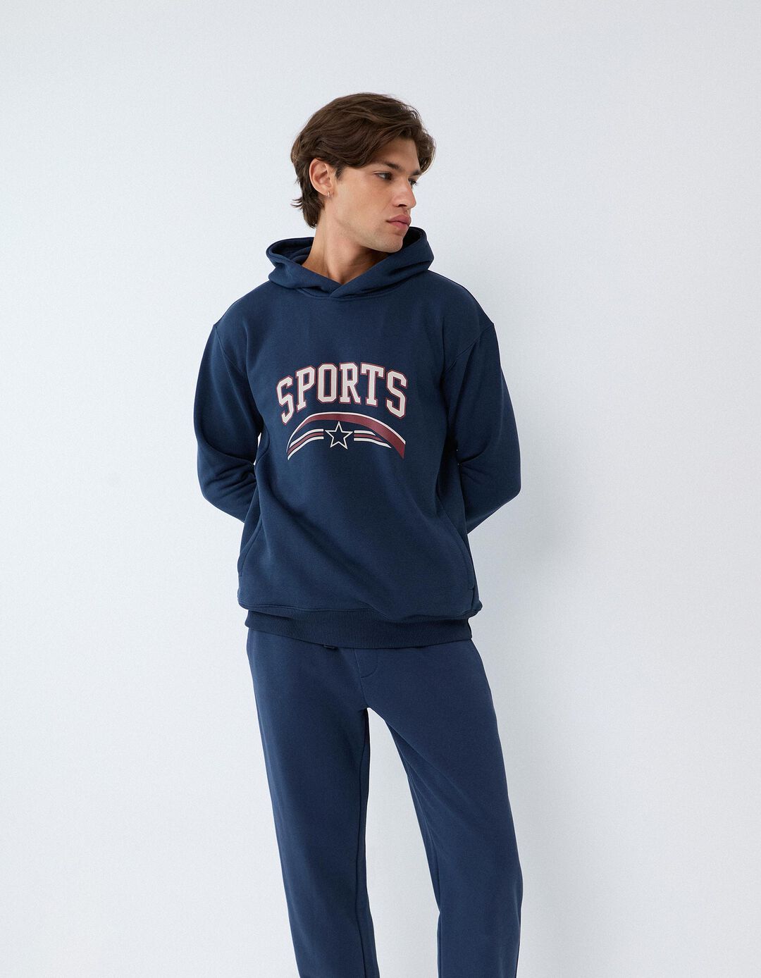 Sweatshirt De Felpa Estampada, Homem, Azul