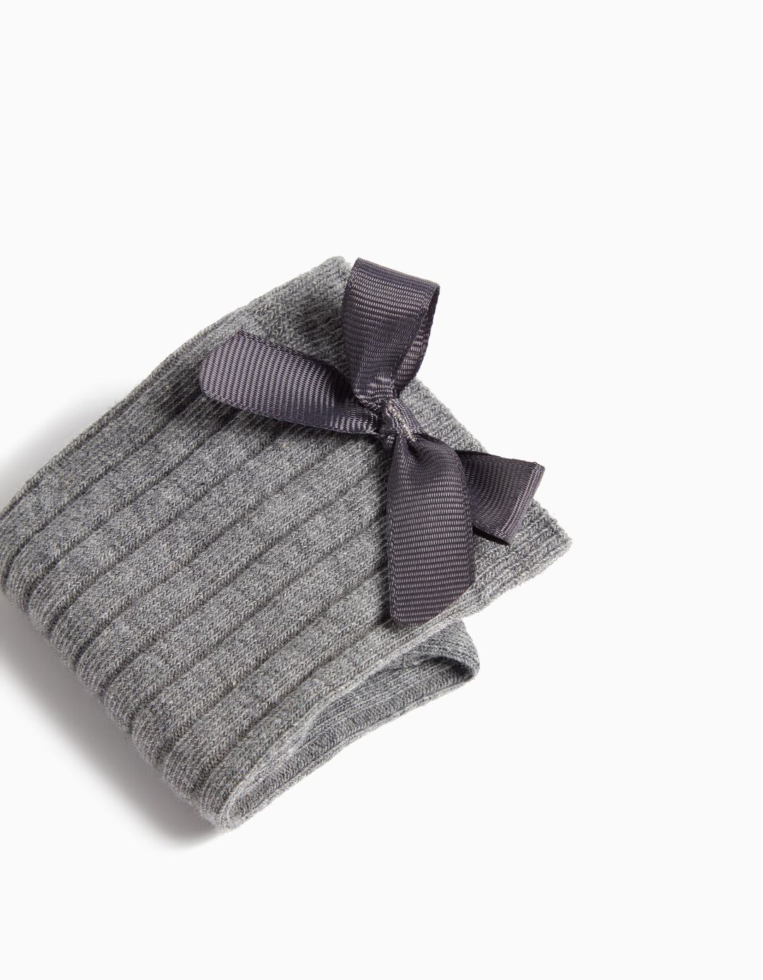 High-knee Bow Ribbed Socks, Girls, Light Grey