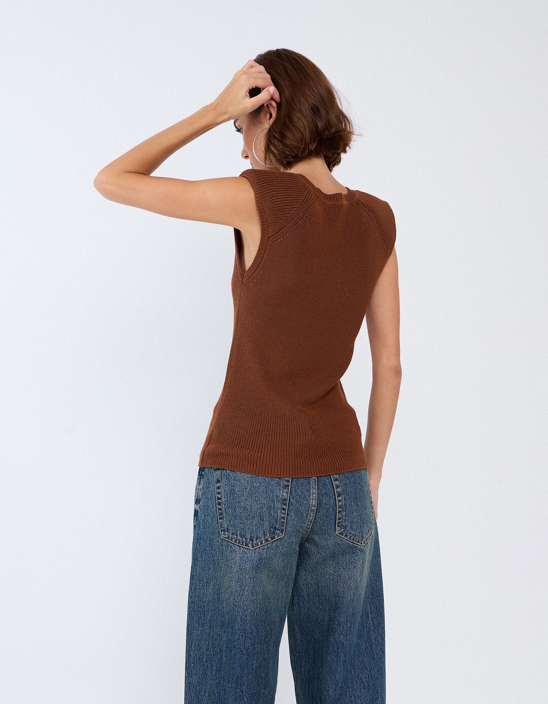 Sweater Sem Mangas, Mulher, Castanho Claro