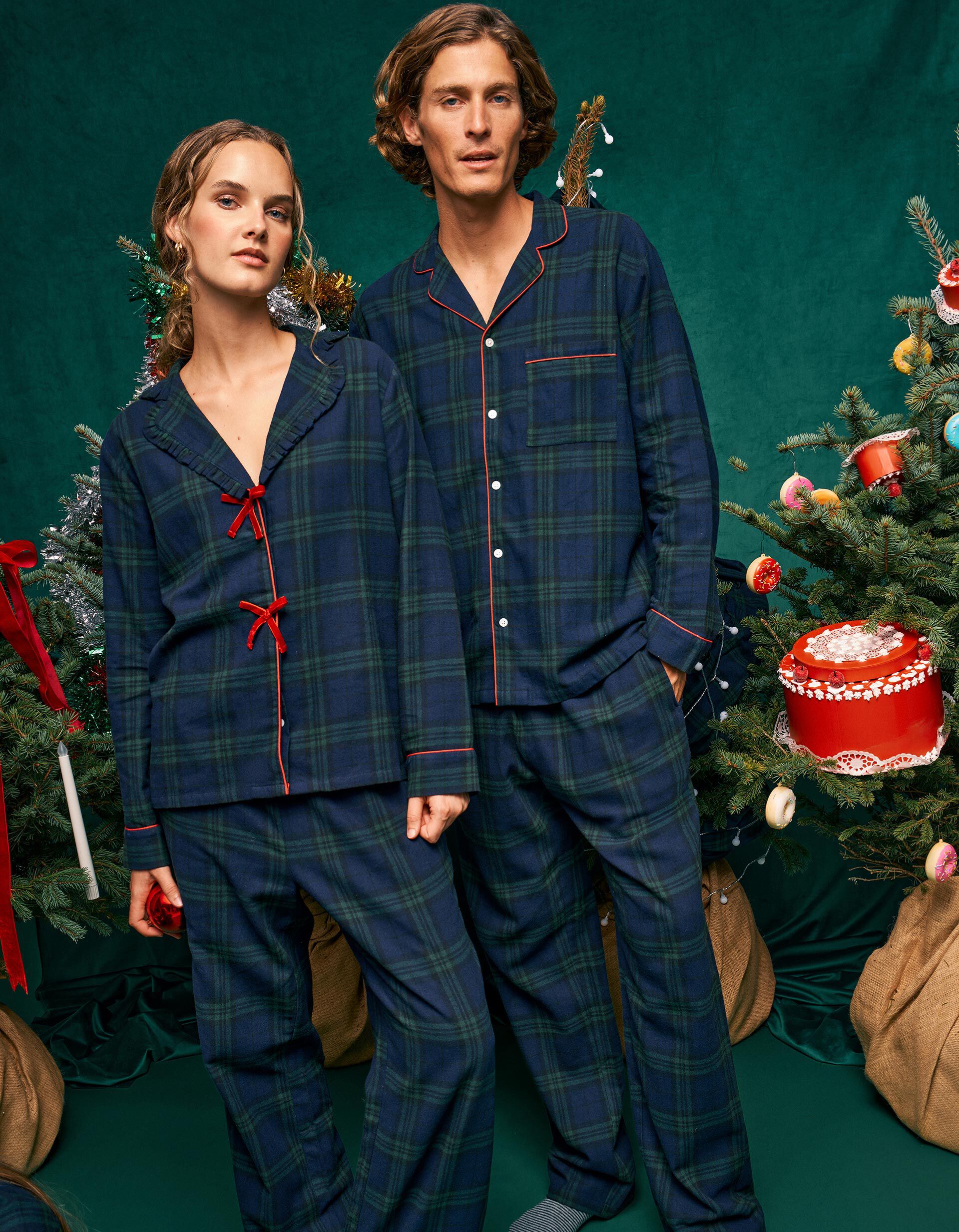Pijama De Natal Em Flanela, Mulher, Azul Escuro