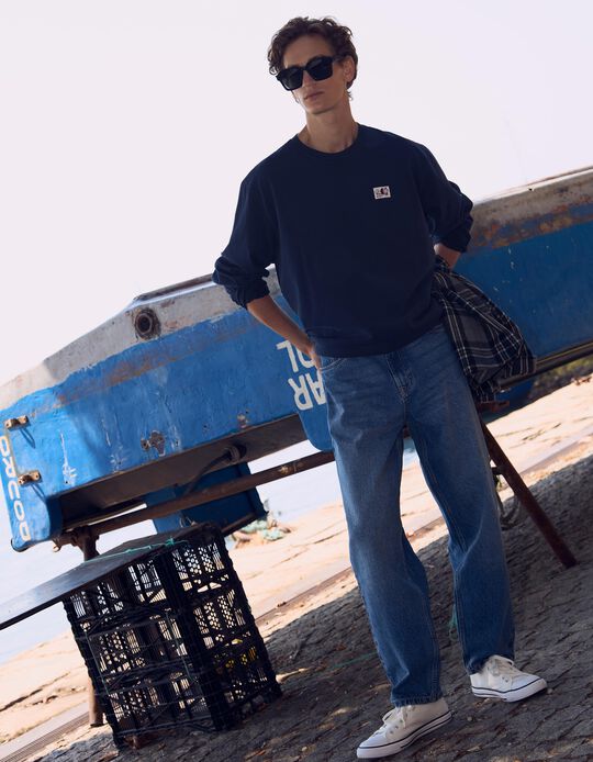 Comprar Online T-shirt de Manga Comprida, Homem, Azul Escuro