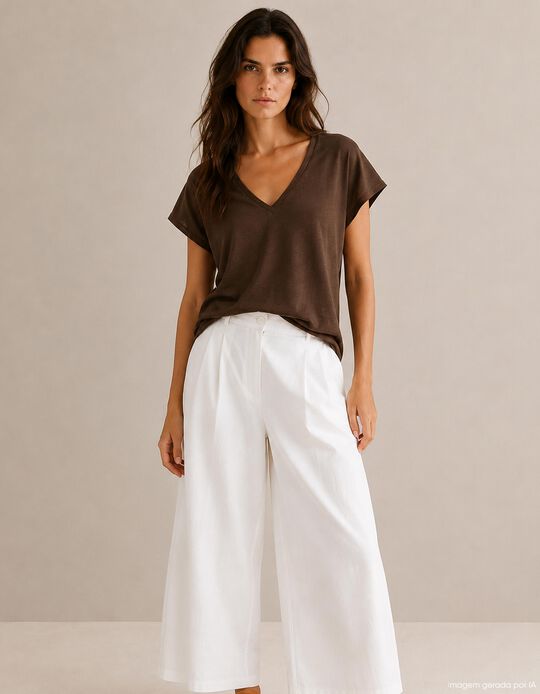 Comprar Online T-shirt Decote em V, Mulher, Castanho Escuro