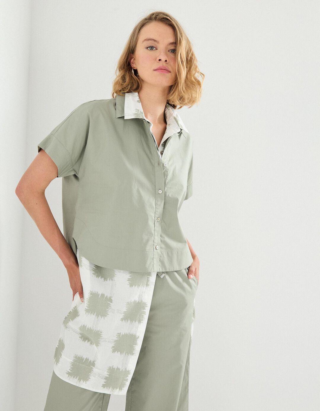 Camisa de Manga Curta, Mulher, Verde