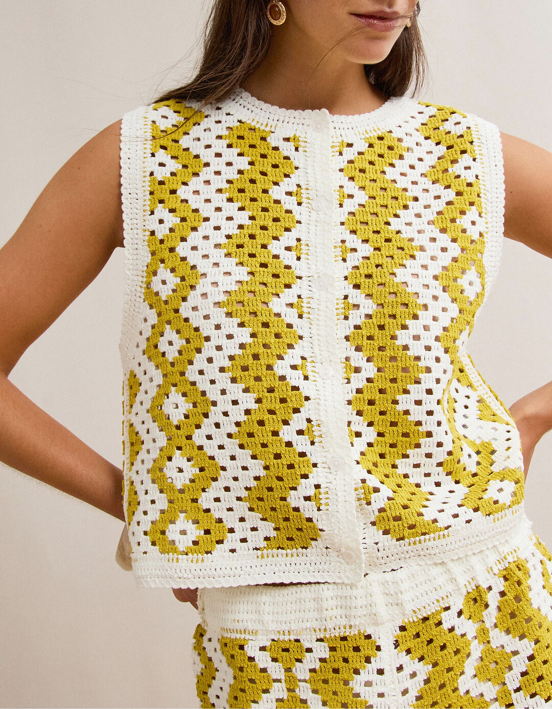Colete Crochet, Mulher, Amarelo