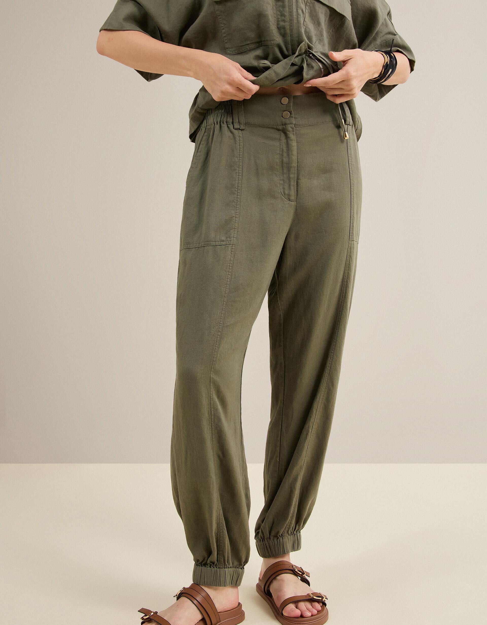 Comprar Online Cal&ccedil;as Joggers Com Linho, Mulher, Verde