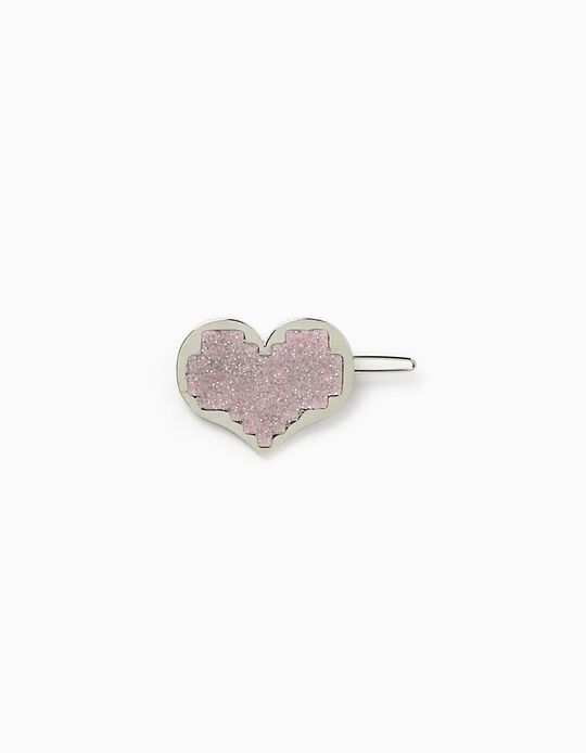 Heart-shaped Hair Slide for Babies and Girls, Silver/Pink