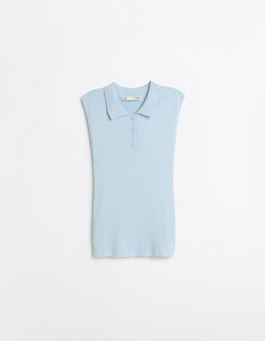 Top Tricotado Com Gola Polo, Mulher, Azul Claro
