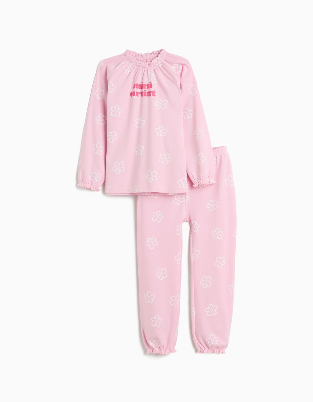 Pijama Flores, Menina, Rosa Claro 