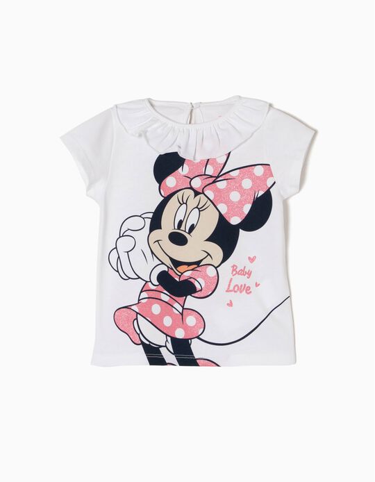 T-shirt para Beb&eacute; Menina 'Minnie' com Folho, Branco