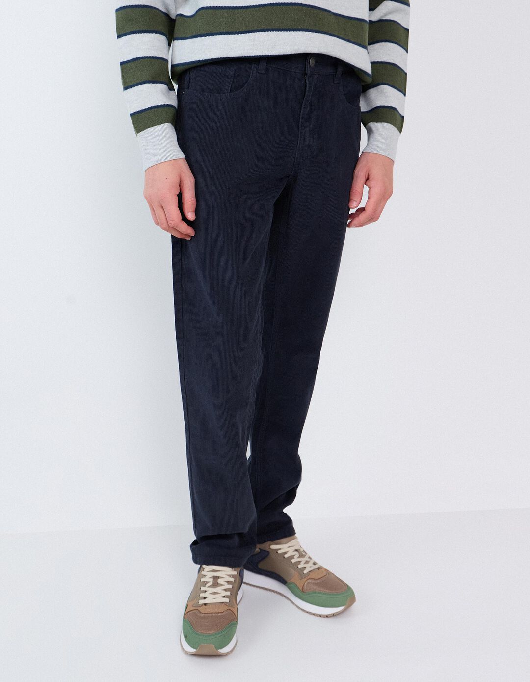 Cal&ccedil;as De Bombazina Slim-Fit, Homem, Azul Escuro