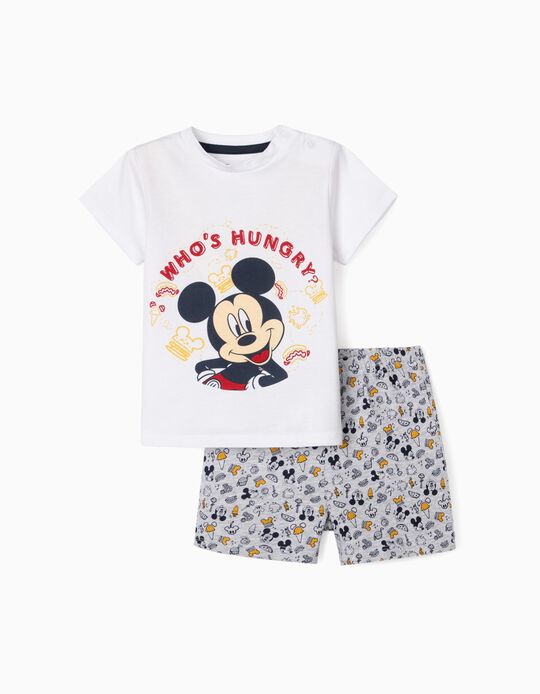 Pyjamas for Baby Boys, 'Hungry Mickey', White/Grey