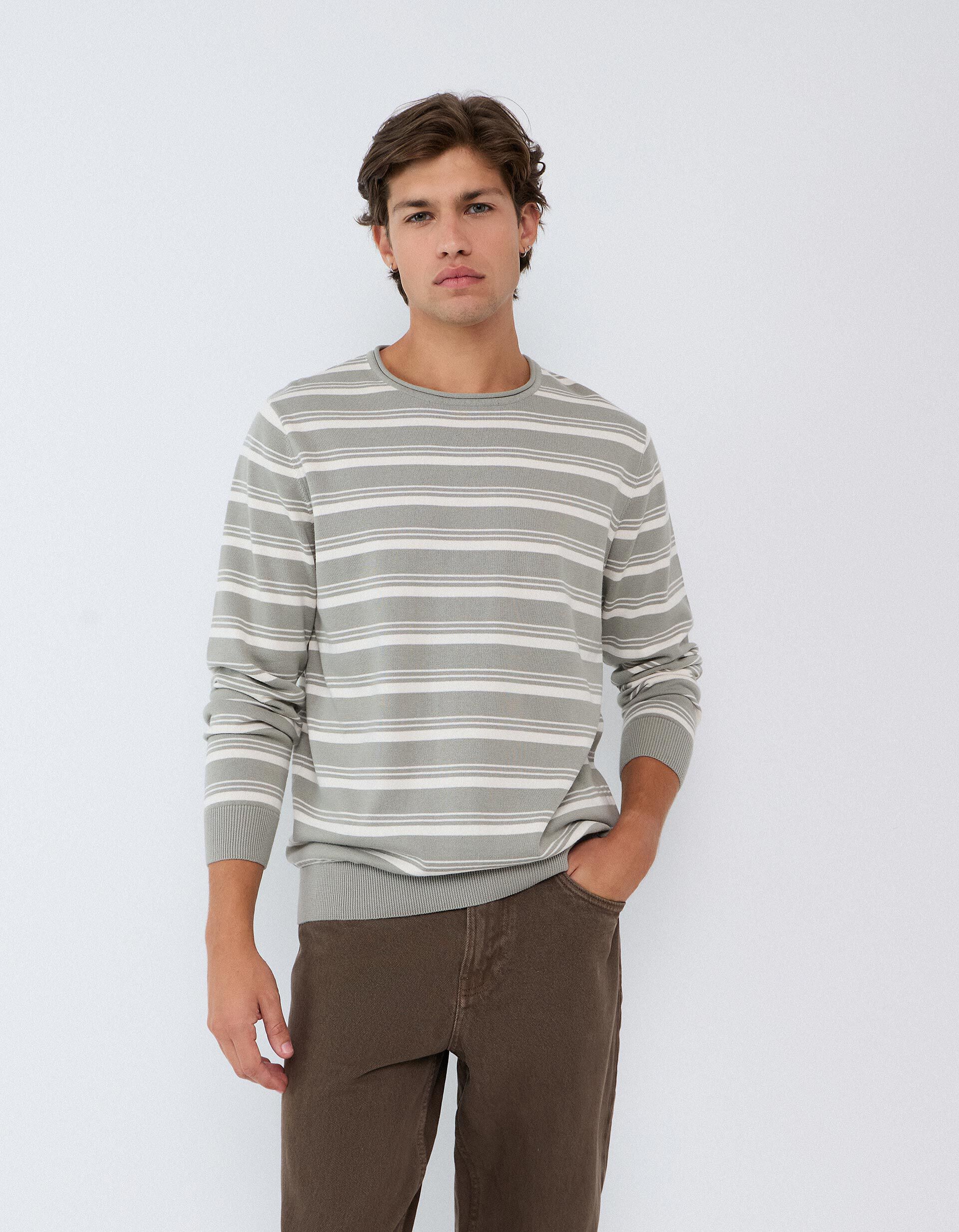 Comprar Online Camisola &Agrave;s Riscas, Homem, Cinzento Claro
