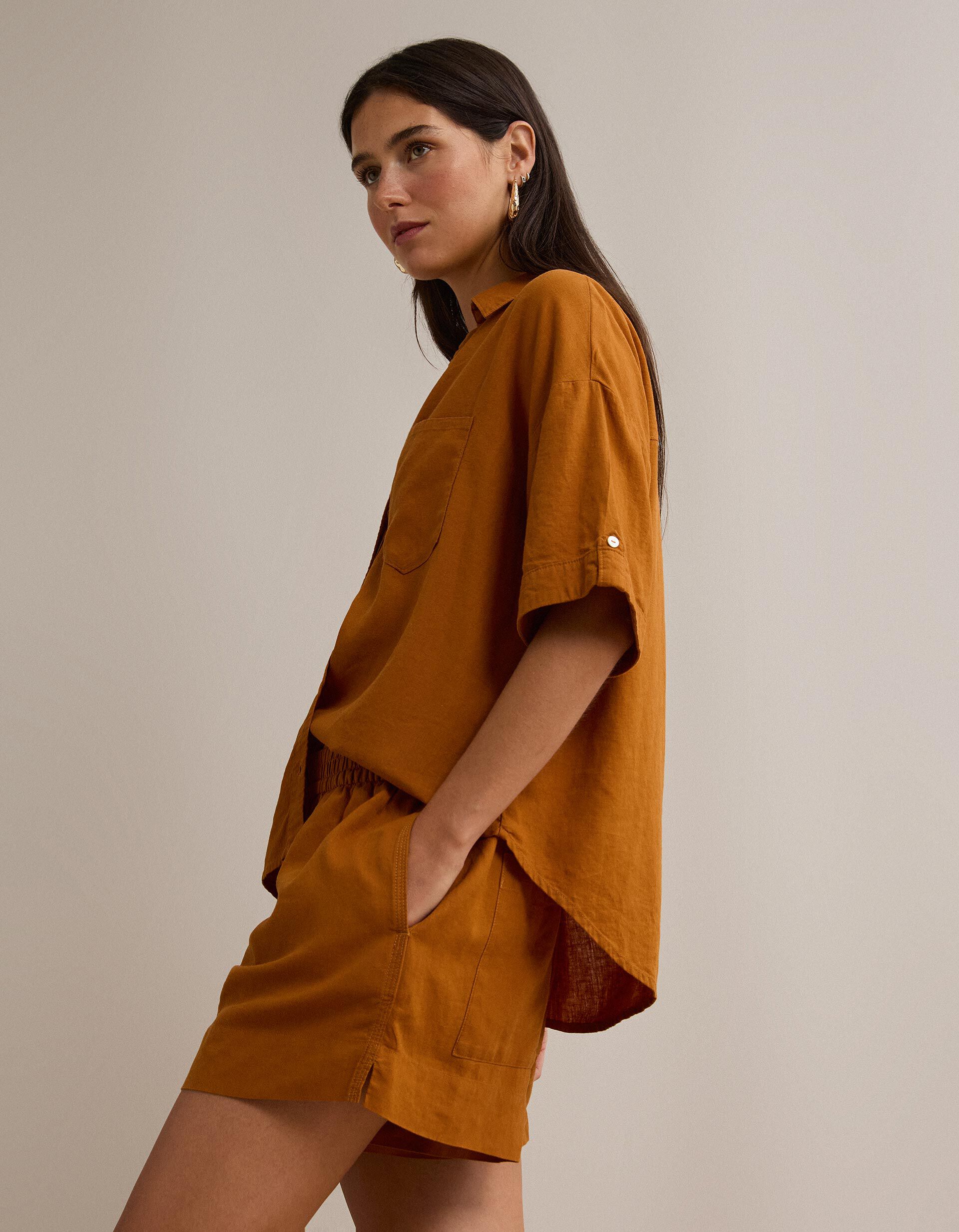 Comprar Online Blusa com linho, Mulher, Castanho Claro 