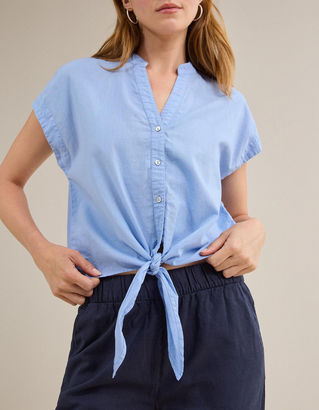 Blusa Com Linho, Mulher, Azul