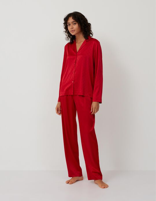 Sateen Pyjamas with Hearts, Women, Red