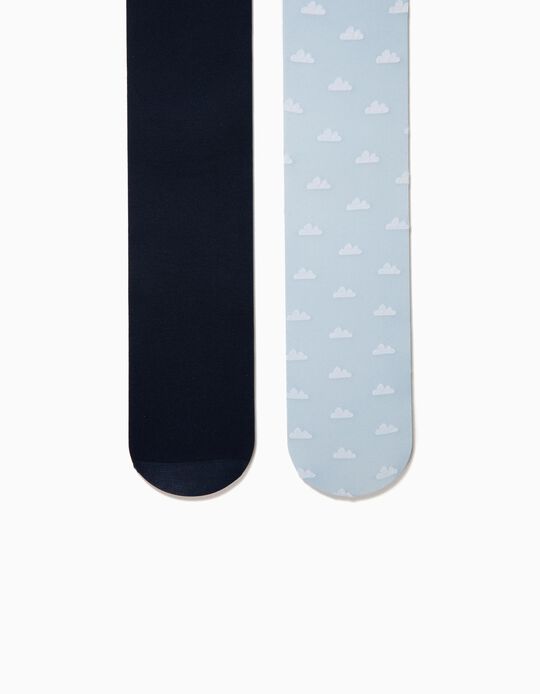 Pack 2 Collants para Beb&eacute; Menina 'Clouds',  Azul Claro e Azul Escuro