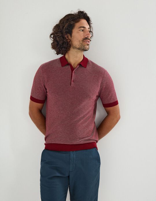 Comprar Online Polo de Malha com Riscas, Homem, Vermelho Escuro