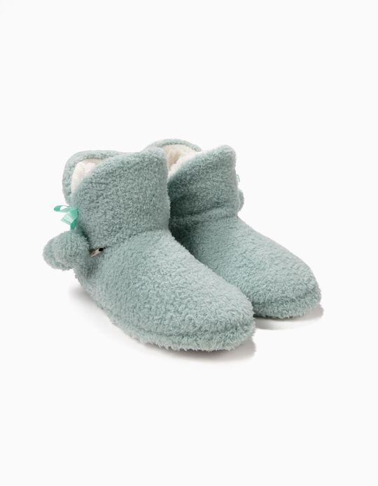 Pantufa estilo bota com pompons