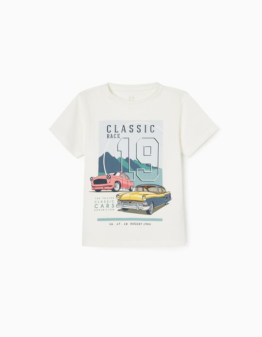 T-Shirt 100% Algodão para Menino 'Classic Race', Branco