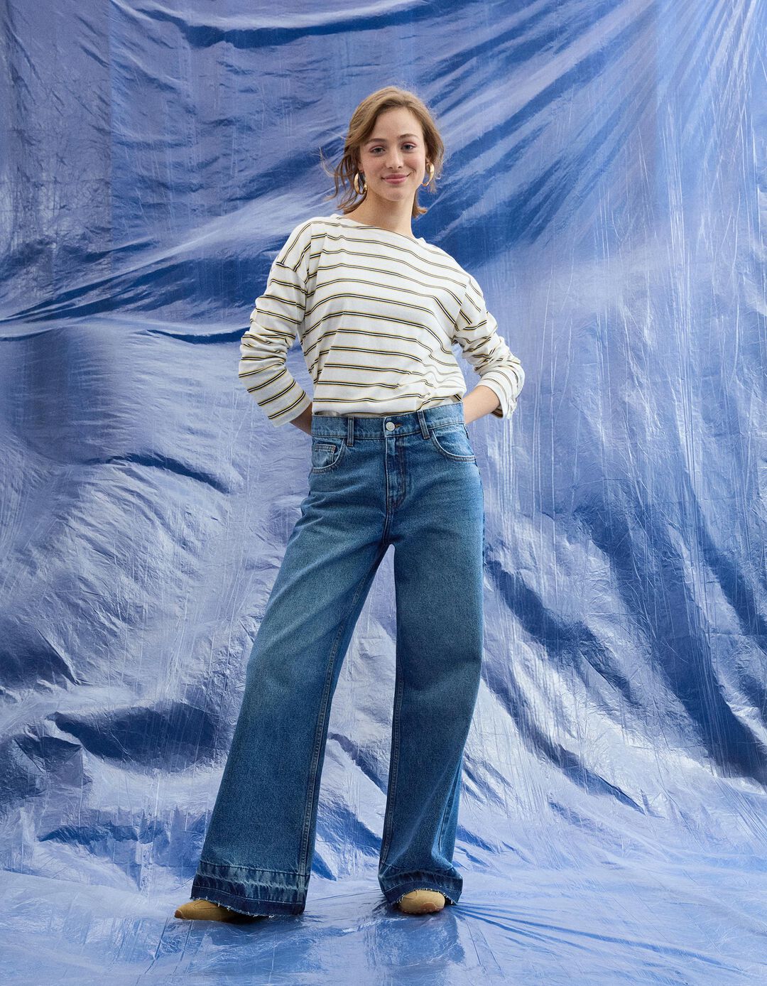 Cal&ccedil;as de Ganga Wide Leg, Mulher, Azul Escuro