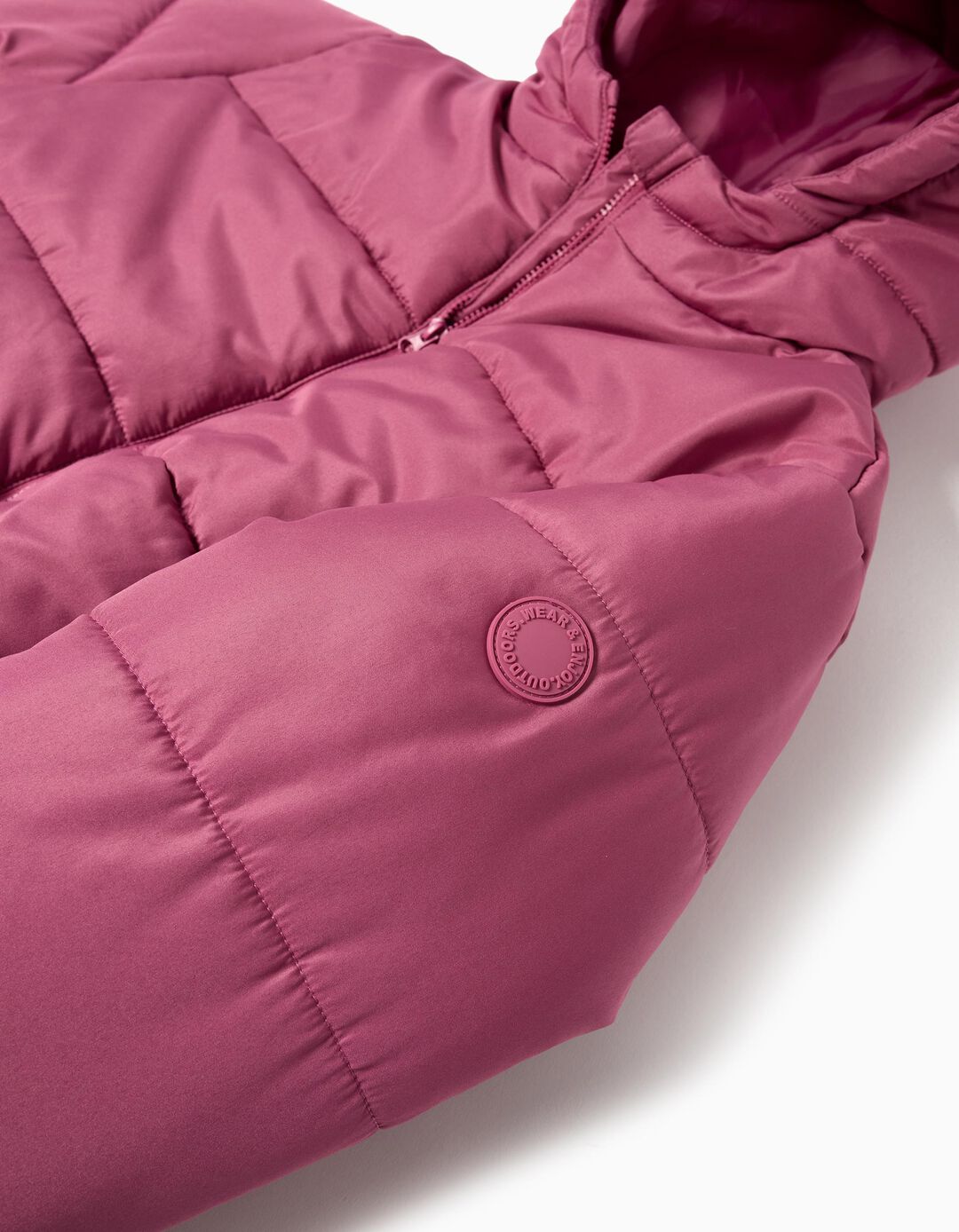Casaco Acolchoado Capuz, Menina, Rosa Escuro