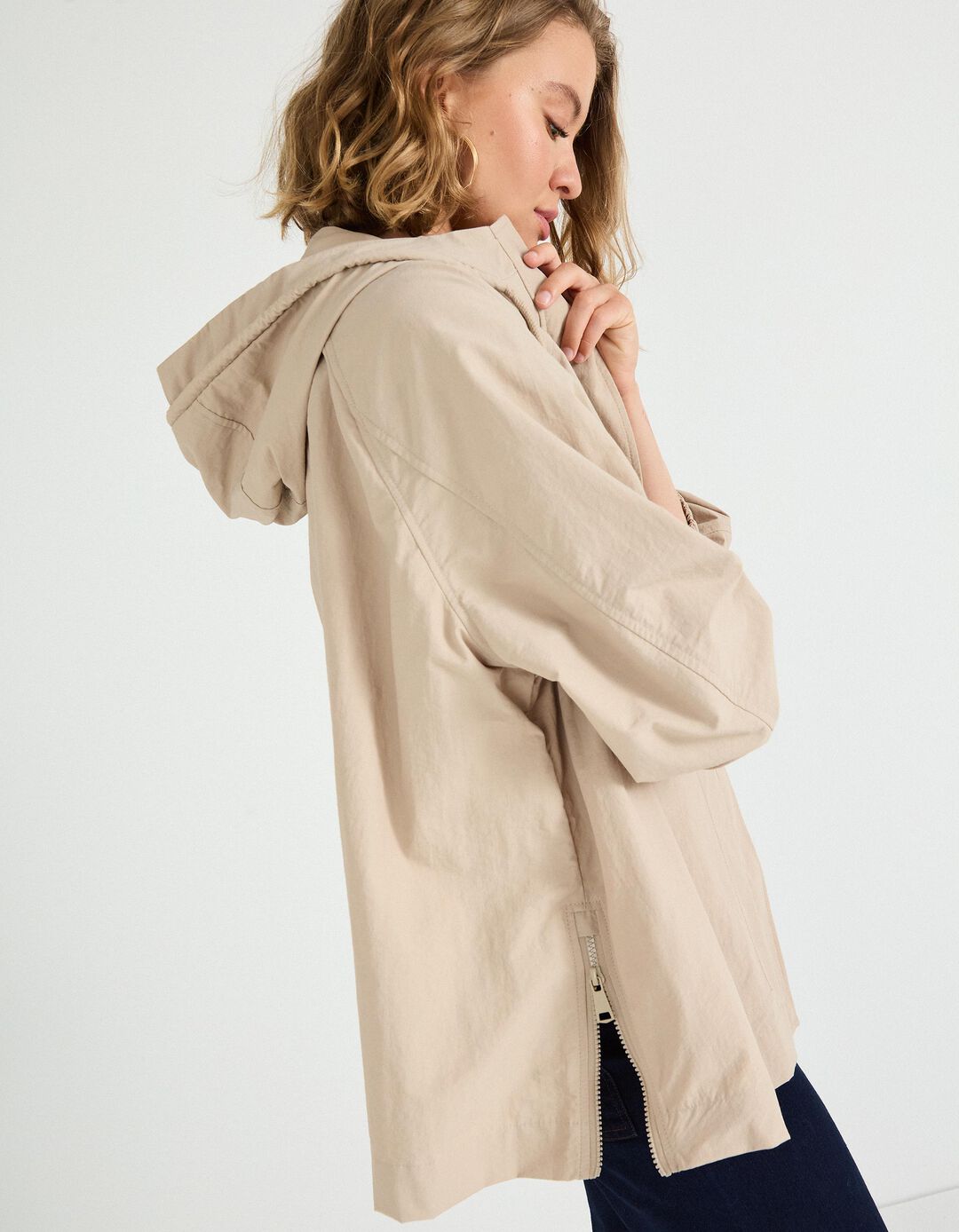 Parka com Capuz, Mulher, Bege 
