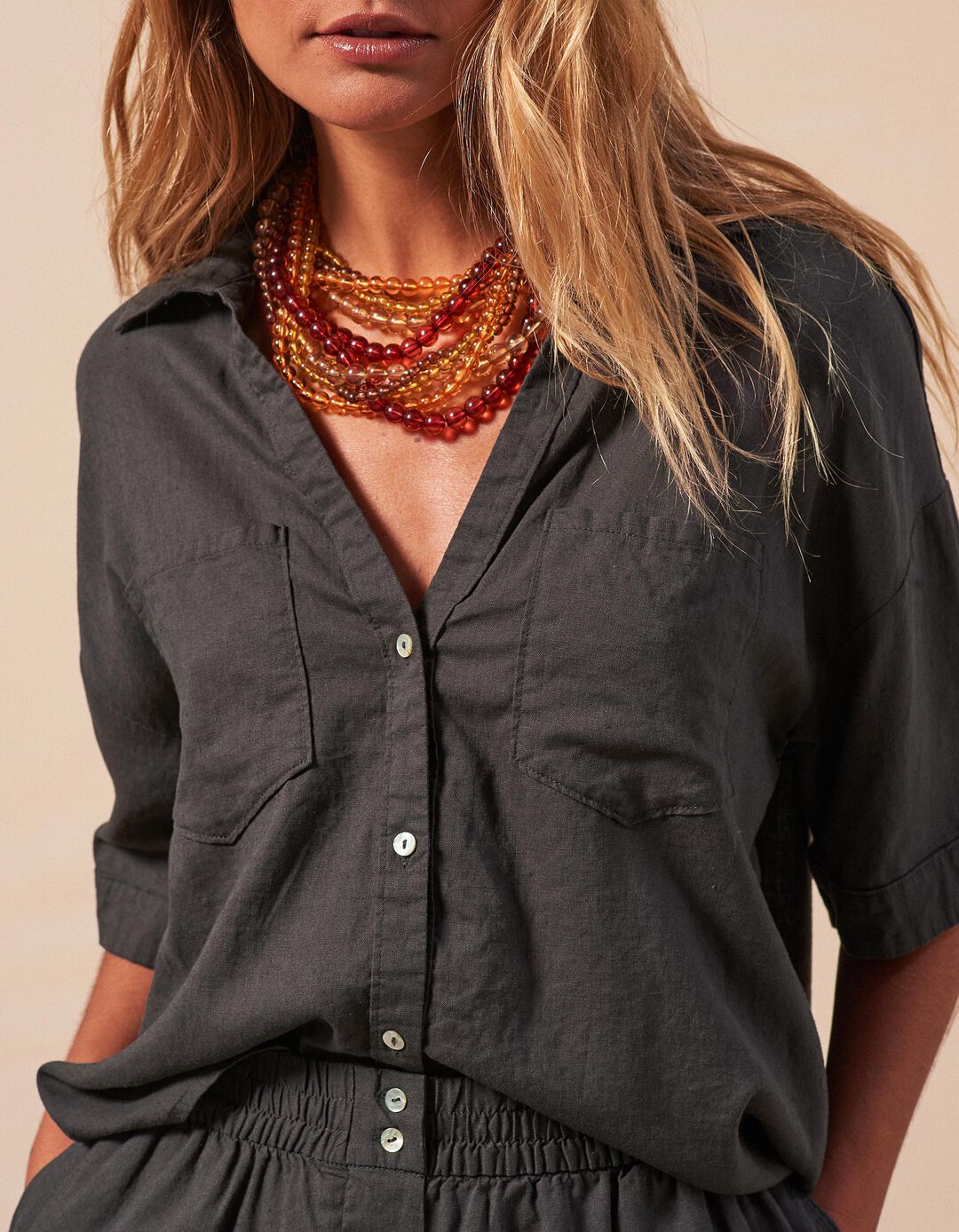 Camisa com Linho, Mulher, Cinzento Escuro