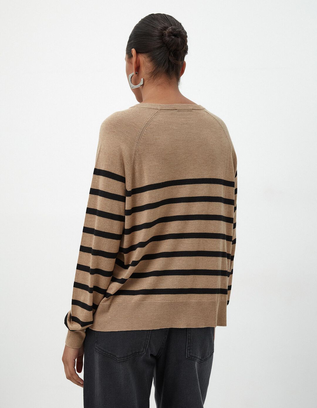Camisola Mistura de Caxemira Riscas, Mulher, Bege
