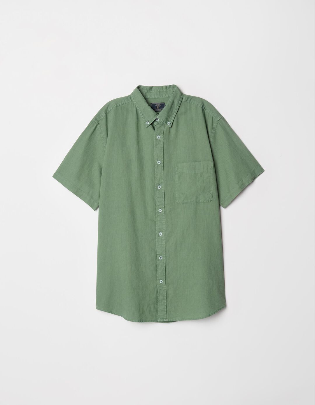 Camisa de Manga Curta Mistura de Linho, Homem, Verde