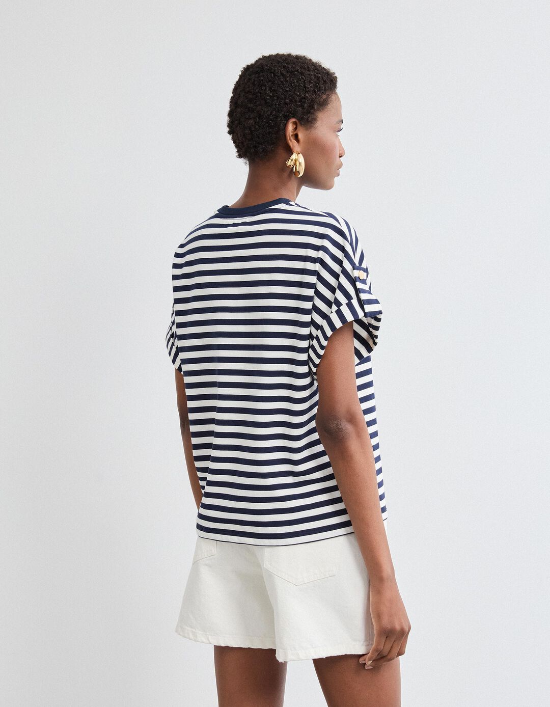 T-shirt Riscas, Mulher, Azul Escuro