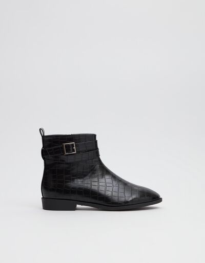 Embossed Ankle Boots, Women, Black