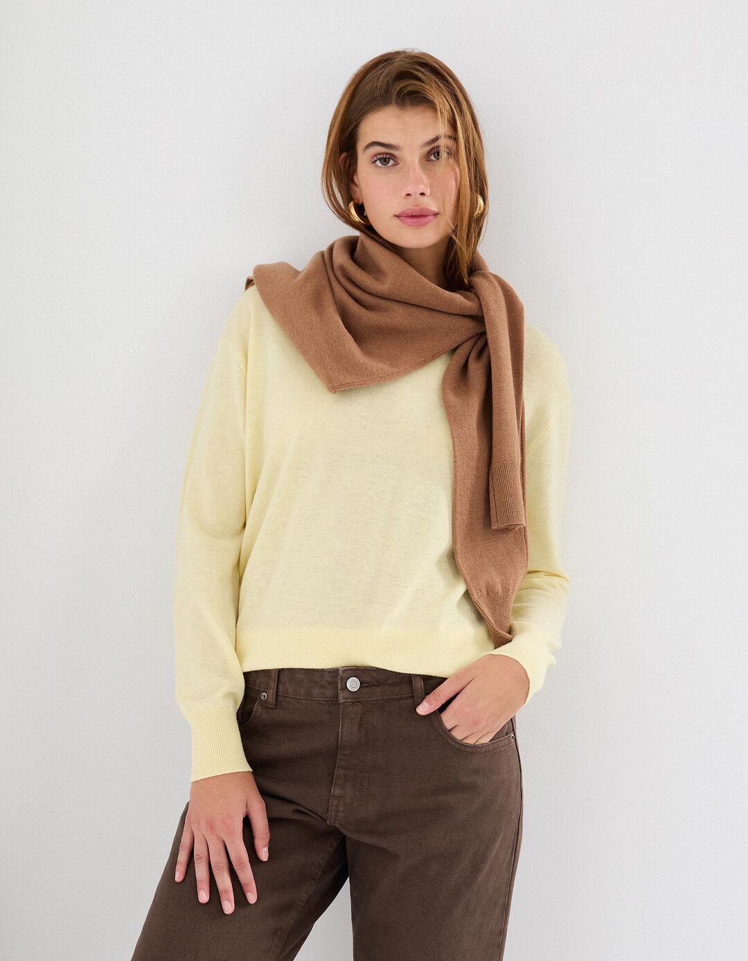 Camisola de Lã com Caxemira, Mulher, Amarelo Claro