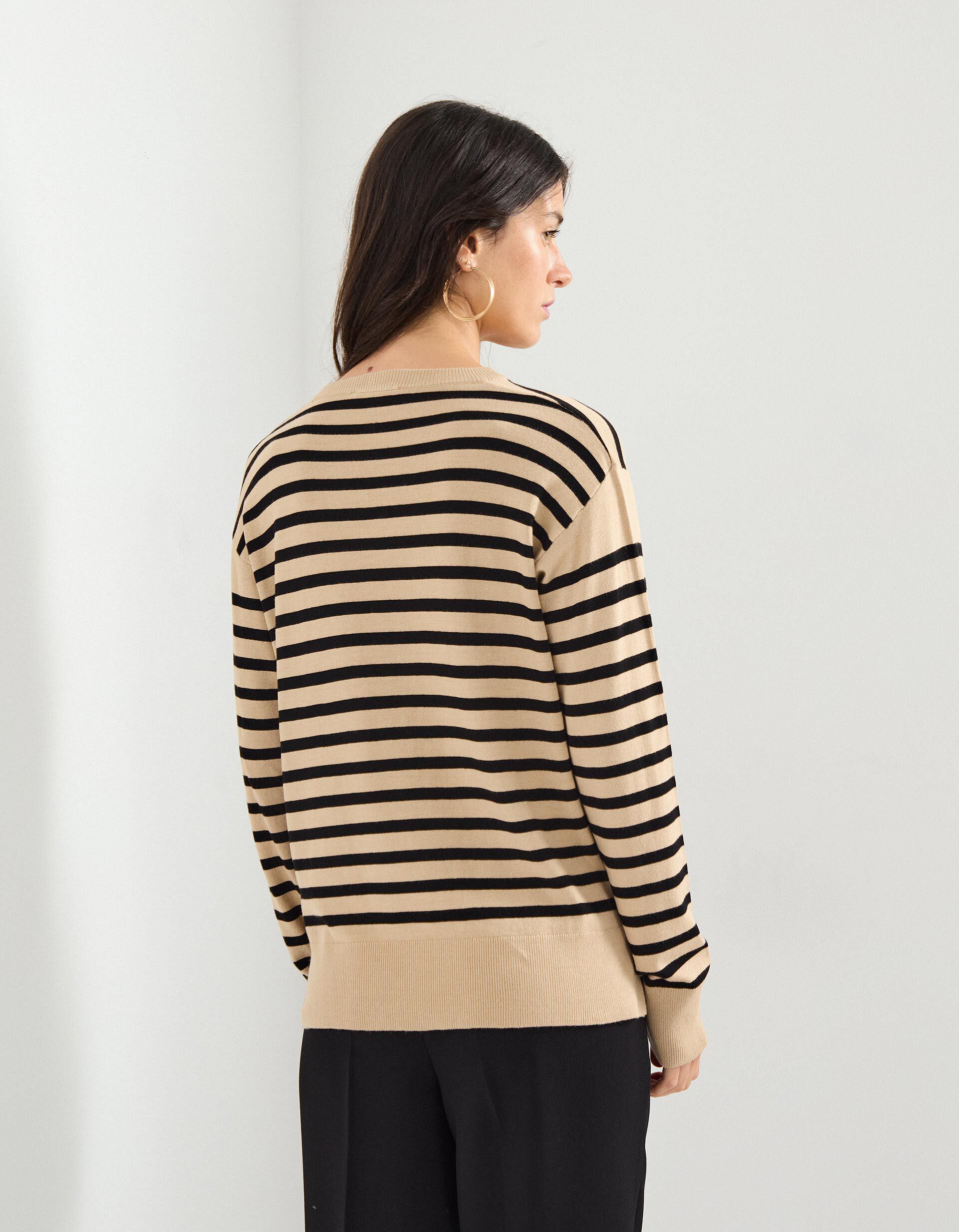 Comprar Online Camisola de Malha com Riscas, Mulher, Bege